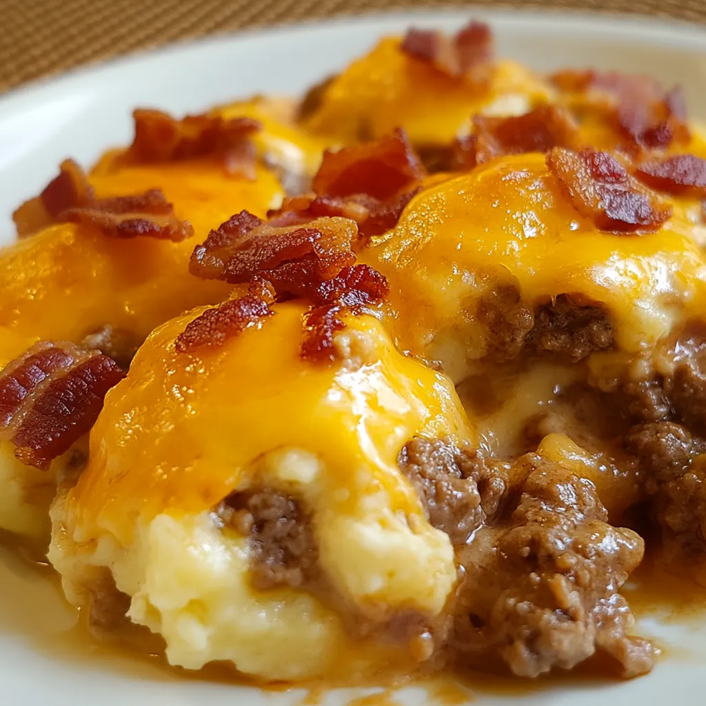 A plate of bacon cheeseburger biscuit bake.