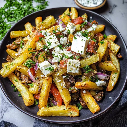 A plate of homemade Greek fries.
