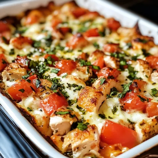 A dish of chicken bruschetta casserole.