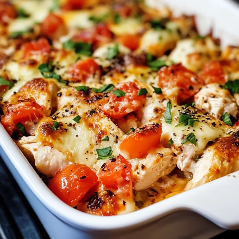 A dish of chicken bruschetta casserole.