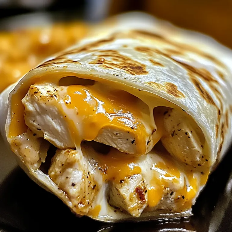 A delicious cheesy garlic chicken wrap.