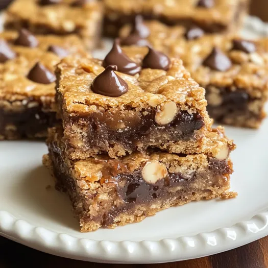 A plate of chocolate bars with chocolate drizzled on top.