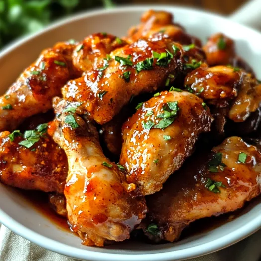 A bowl of chicken with a spicy sauce.