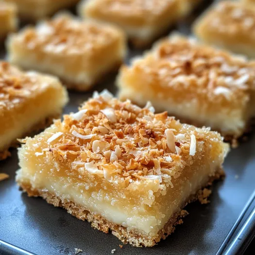 A close up of a chewy coconut bar.