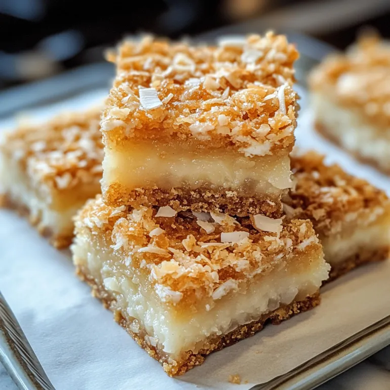 A plate of chewy coconut bars.