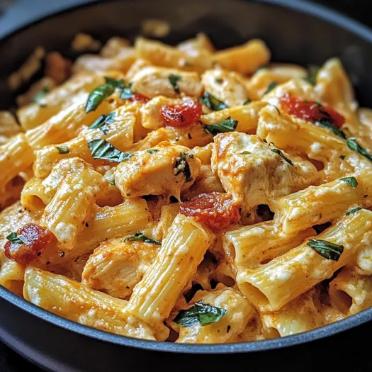 A bowl of creamy ricotta chicken pasta.