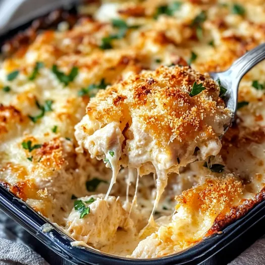 A close up of a delicious Keto Chicken Parmesan Casserole.