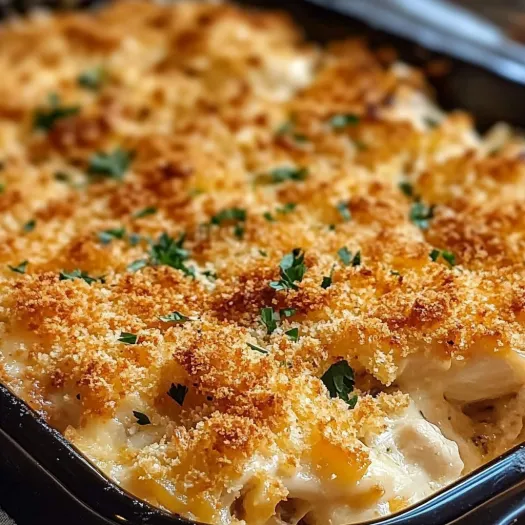 A close up of a Keto Chicken Parmesan Casserole.