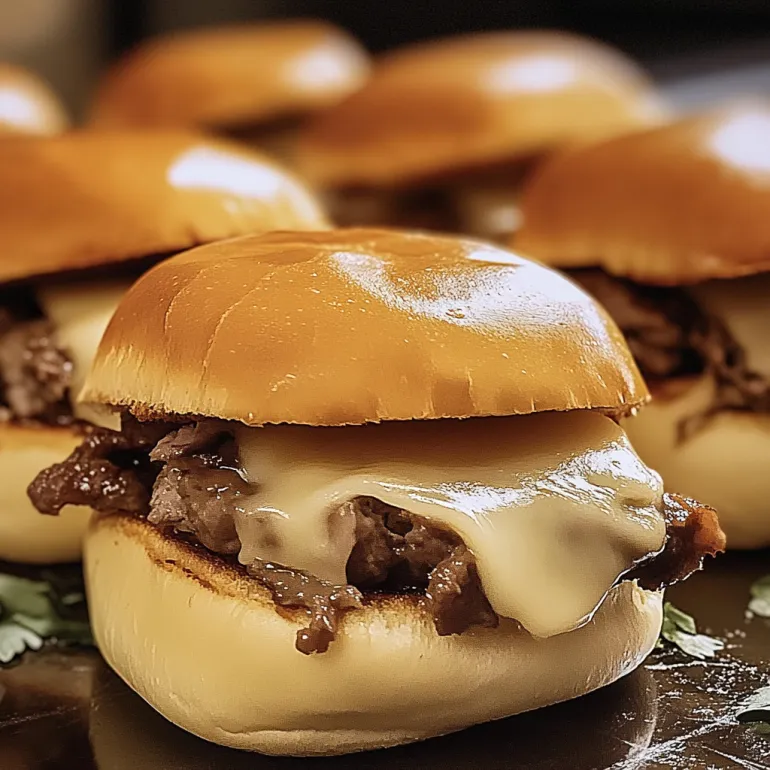 French dip sliders on a plate.