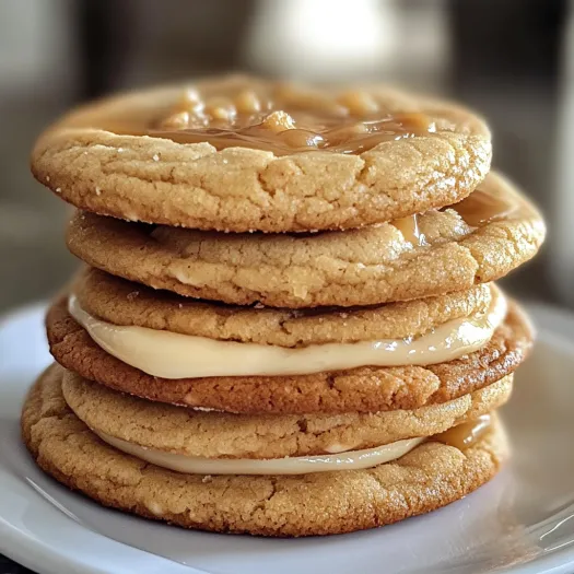 Stack of caramel cheesecake cookies.