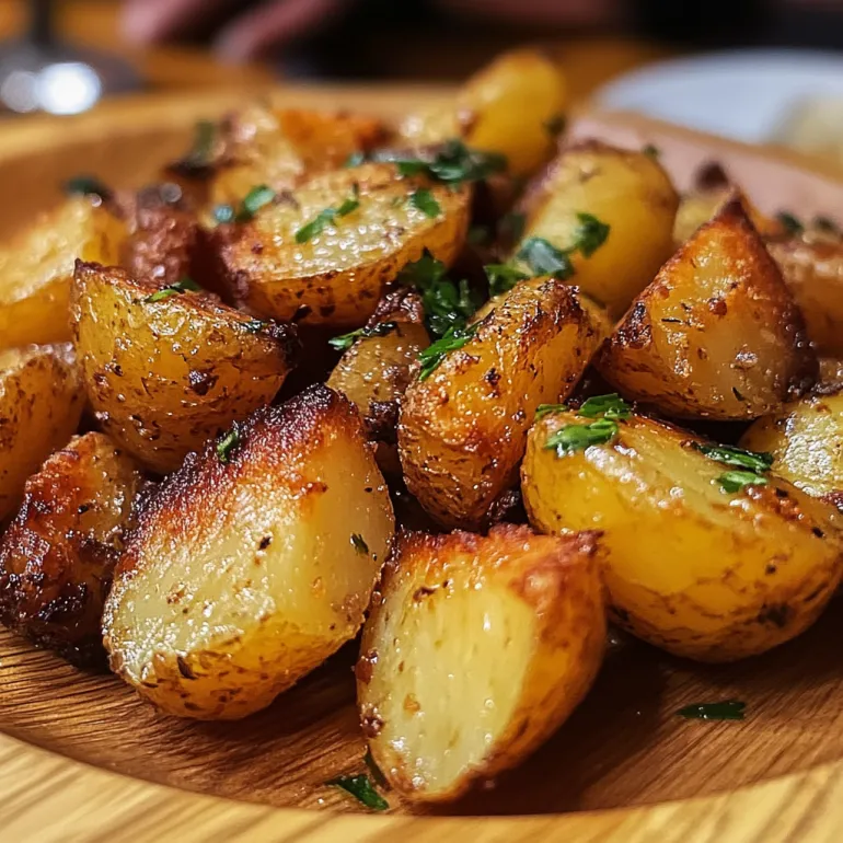 A plate of roast potatoes.