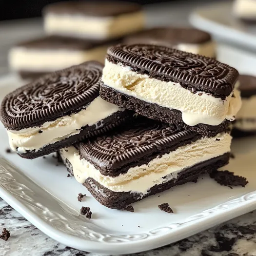 A plate of Oreo ice cream sandwiches.