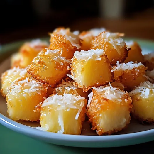 A plate of coconut pineapple bites.