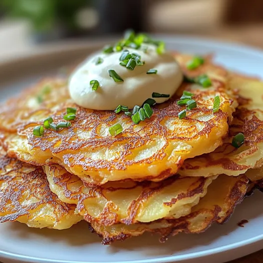 A stack of buttery German potato pancakes.