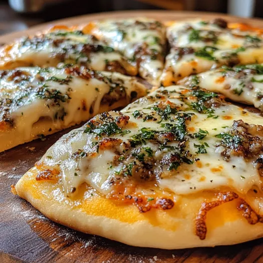 A pizza with cheese and garlic on top.