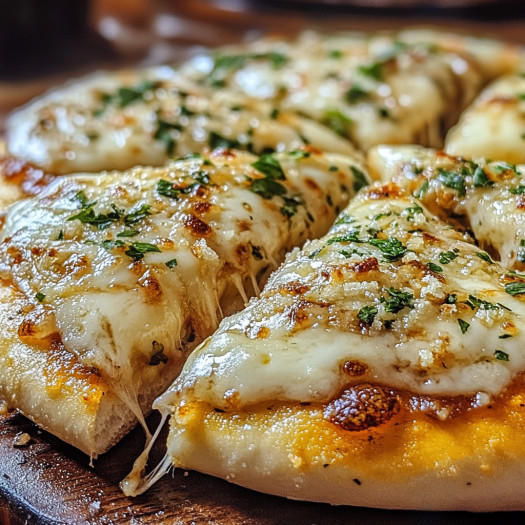 A pizza with cheese and herbs on top.