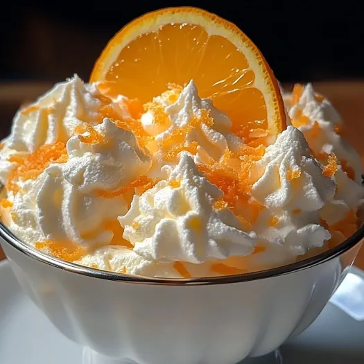 A creamsicle orange fluff dessert in a bowl.