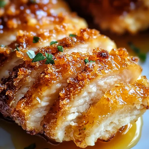 A close up of a piece of food with a sauce drizzled over it.