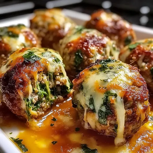 A plate of meatballs covered in cheese.