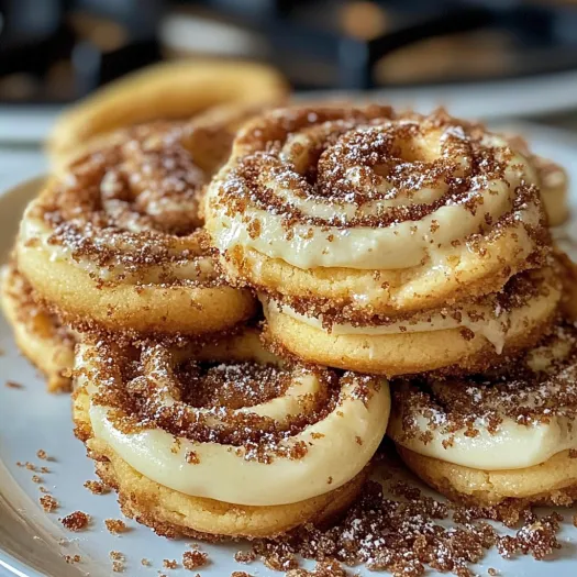 A stack of churro cheesecake cookies.