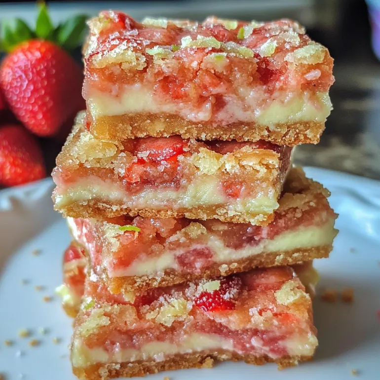 A stack of gooey bars with strawberry and lime flavors.