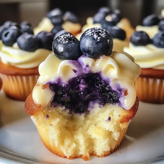 A cupcake with blueberry and lime flavors.