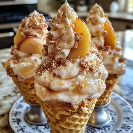 Peach Cobbler Cheesecake Cones.