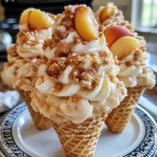 Peach Cobbler Cheesecake Cones.