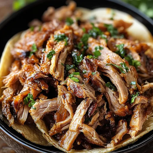 A bowl of Crispy Slow Cooker Carnitas.
