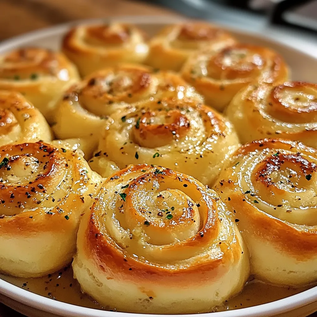 A plate of garlic swirl rolls.