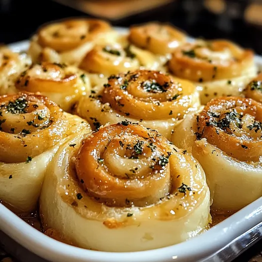 A dish of garlic swirl rolls.