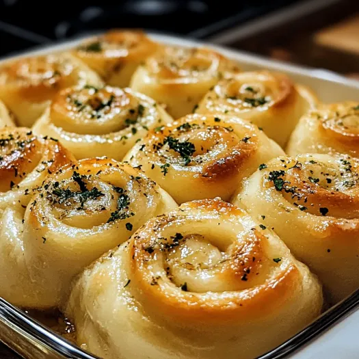 A pan of garlic swirl rolls.