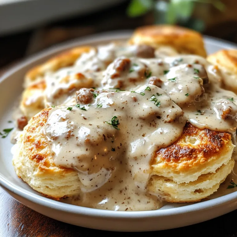 A plate of biscuits and gravy.
