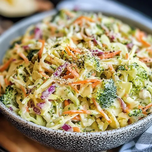 A bowl of broccoli slaw.