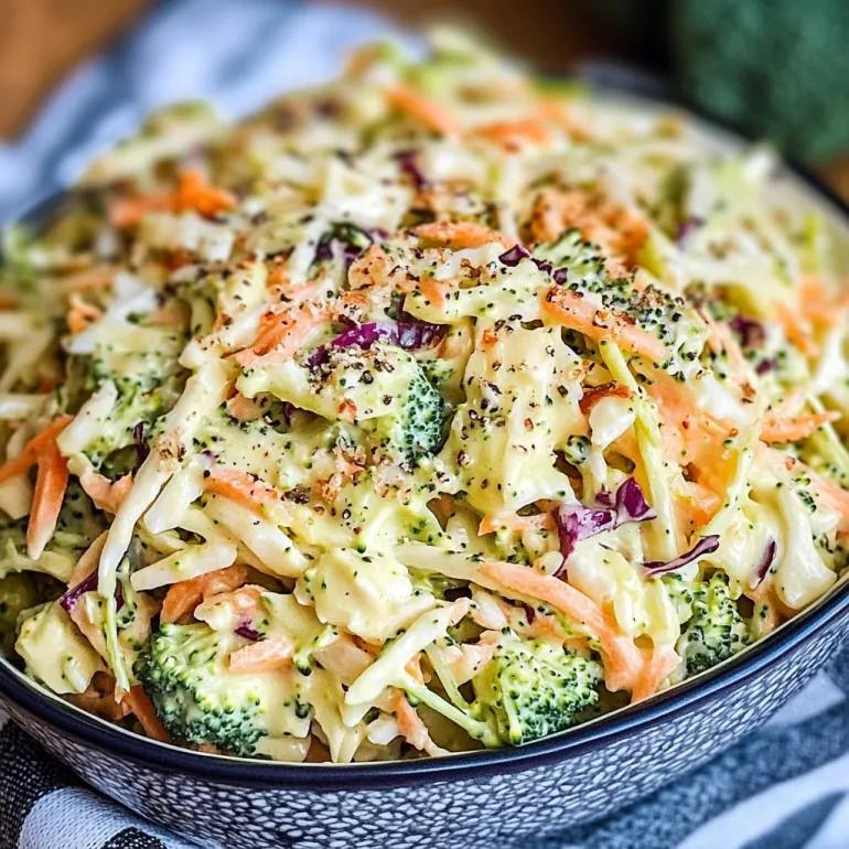 A bowl of broccoli slaw.