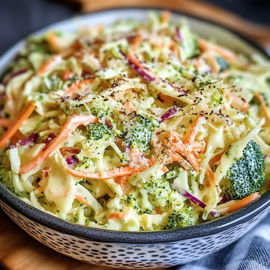 A bowl of broccoli slaw.