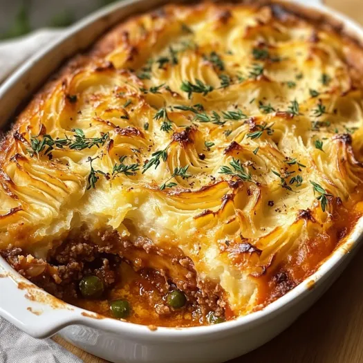 A pale ale cottage pie in a white bowl.