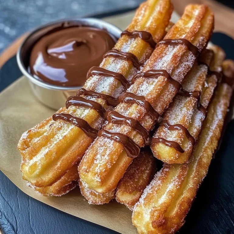 Churros with chocolate sauce.