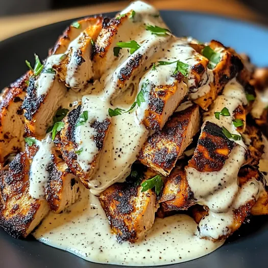 A plate of chicken shawarma with creamy garlic sauce.