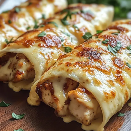 A plate of easy cheesy garlic chicken wraps.