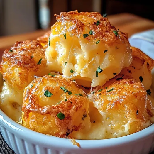 A bowl of mashed potato cheese puffs.