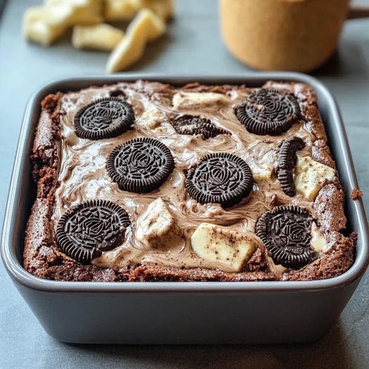 A square pan of chocolate and oreo cookies.