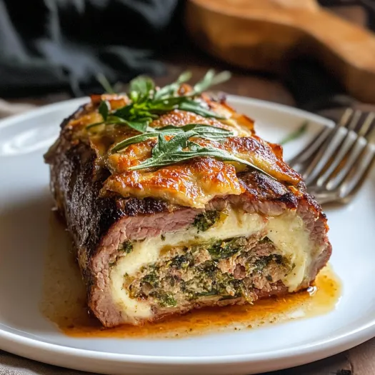 A piece of Italian stuffed flank steak.