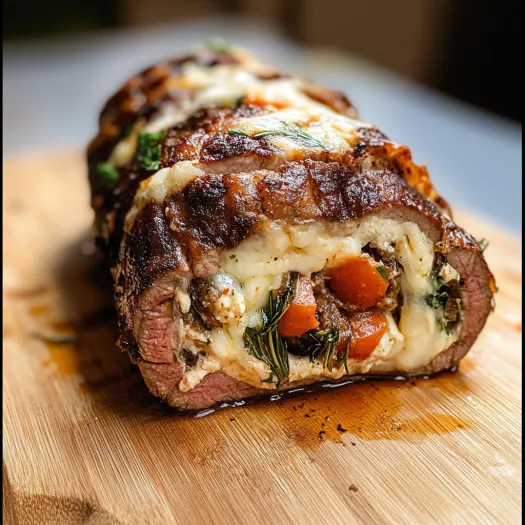 A piece of Italian stuffed flank steak.