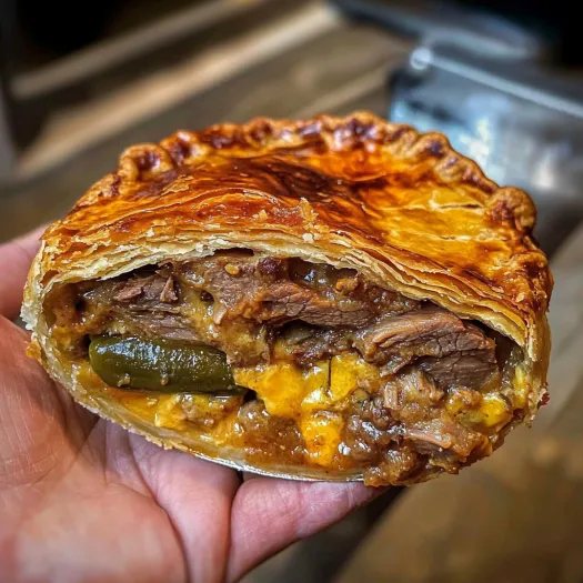 A slice of smoked brisket jalepeno cheddar pie.