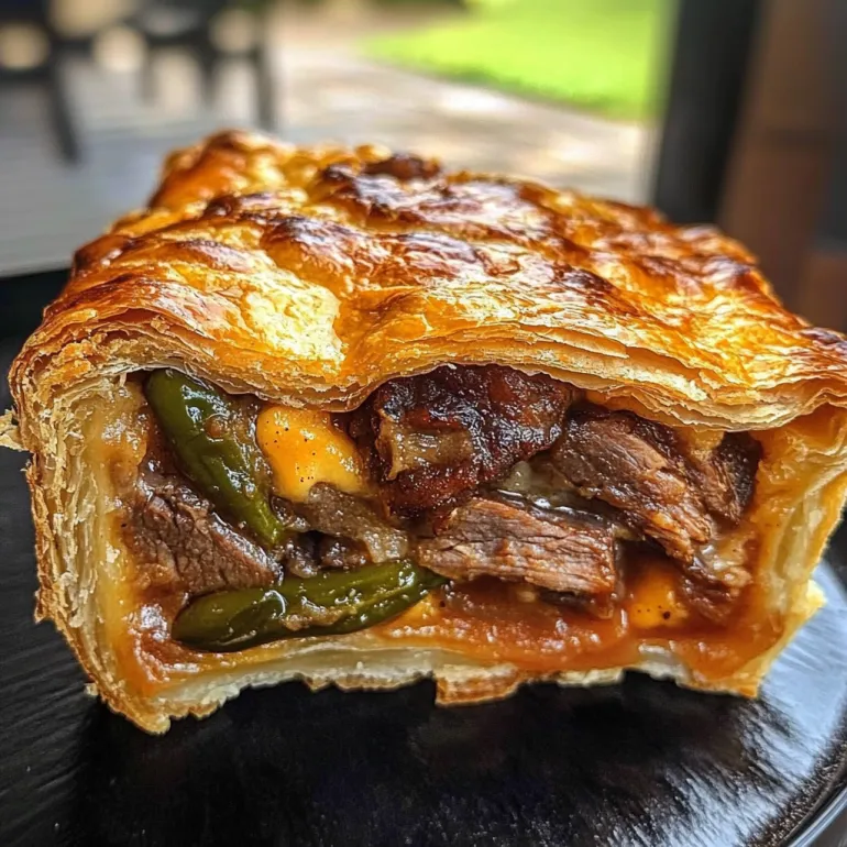 A slice of smoked brisket jalepeno cheddar pie.