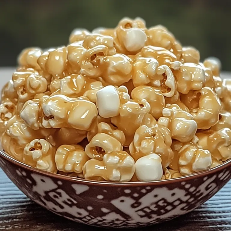 A bowl of marshmallow caramel corn.