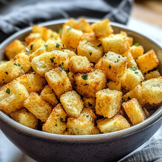 A bowl of croutons.