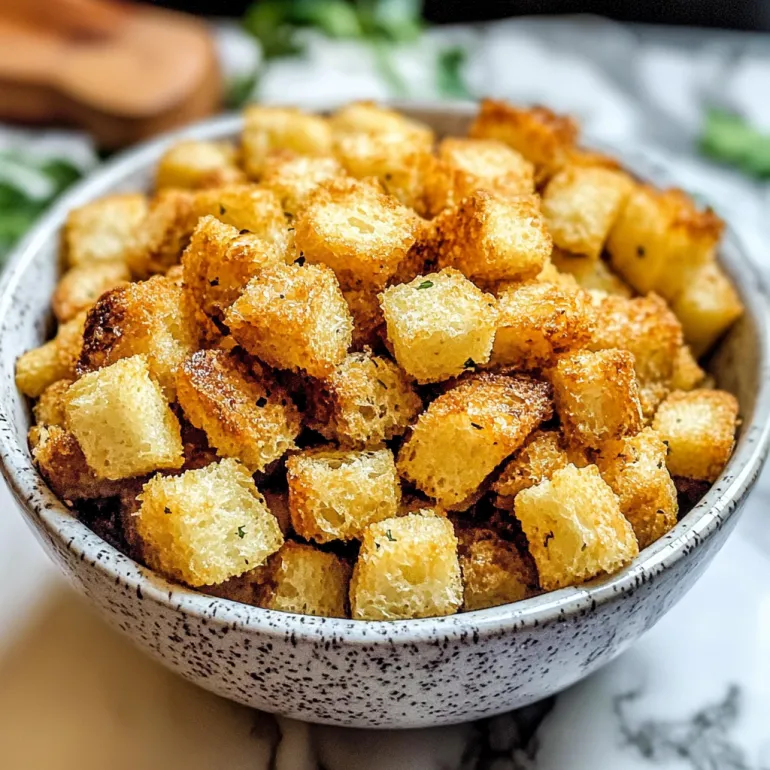 A bowl of croutons.