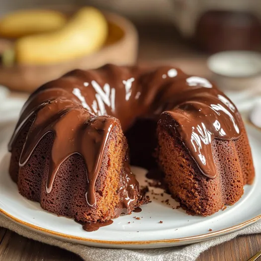 A slice of chocolate bundt cake.